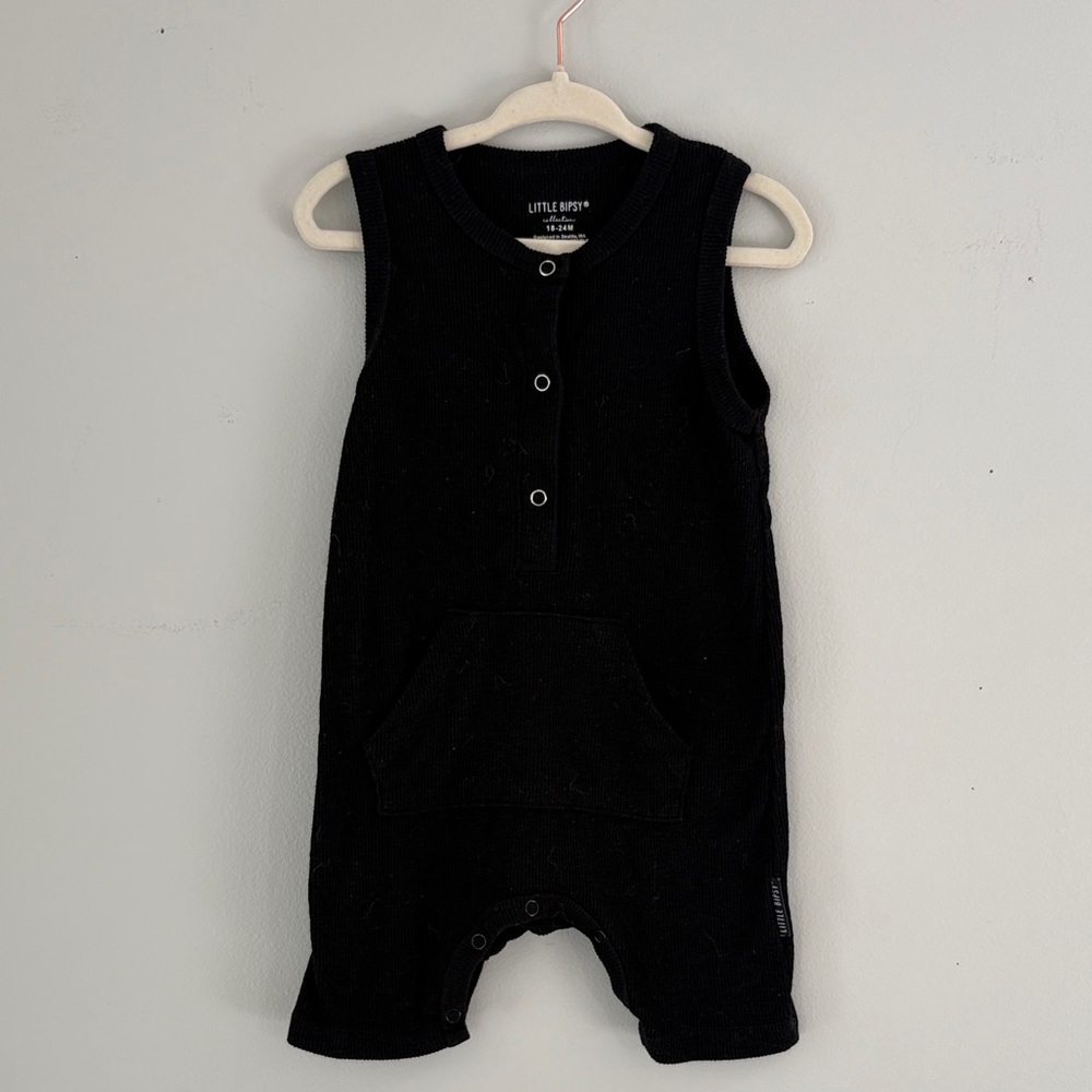 Little Bipsy Black Sleeveless Ribbed Romper